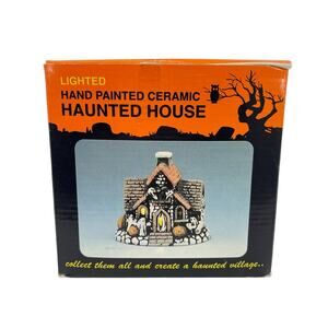 Vintage Lighted Ceramic Halloween Haunted House Ghost Cottage East West Co.